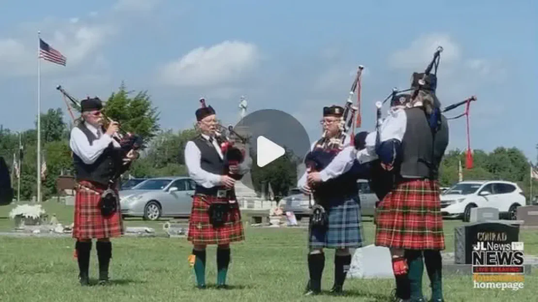 Bagpipes played Amazing Grace during the graveside service. As the Caledonia Lodge Bagpipe ...