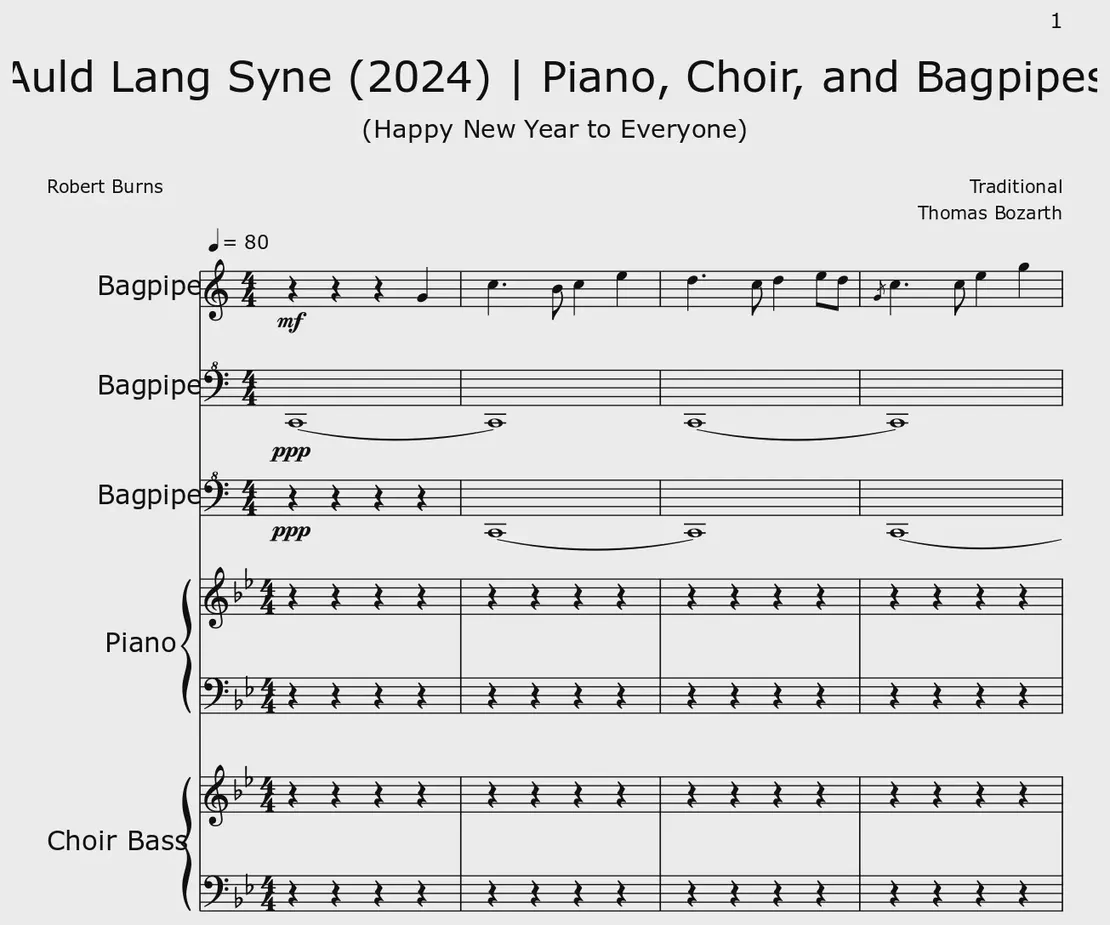 Auld Lang Syne | Piano, Choir, and Bagpipes - Flat