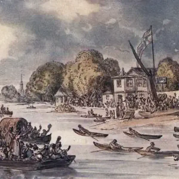 The first Doggett Coat and Badge sculling race takes place on the Thames