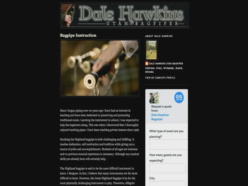 Website preview for dalehawkinsbagpiper.blogspot.com