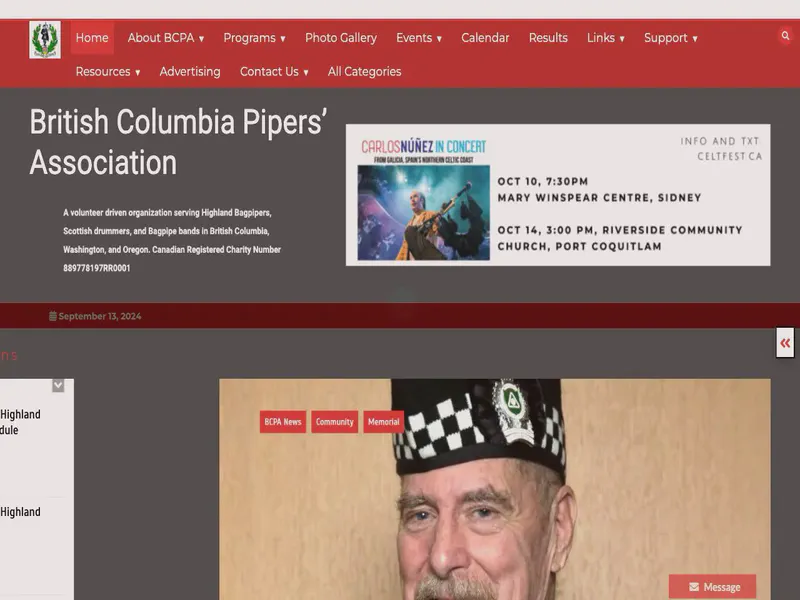 Website preview for www.bcpipers.org