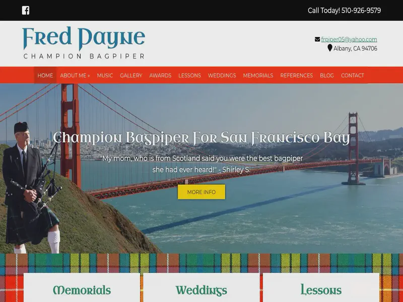 Website preview for www.fredpaynebagpiper.com