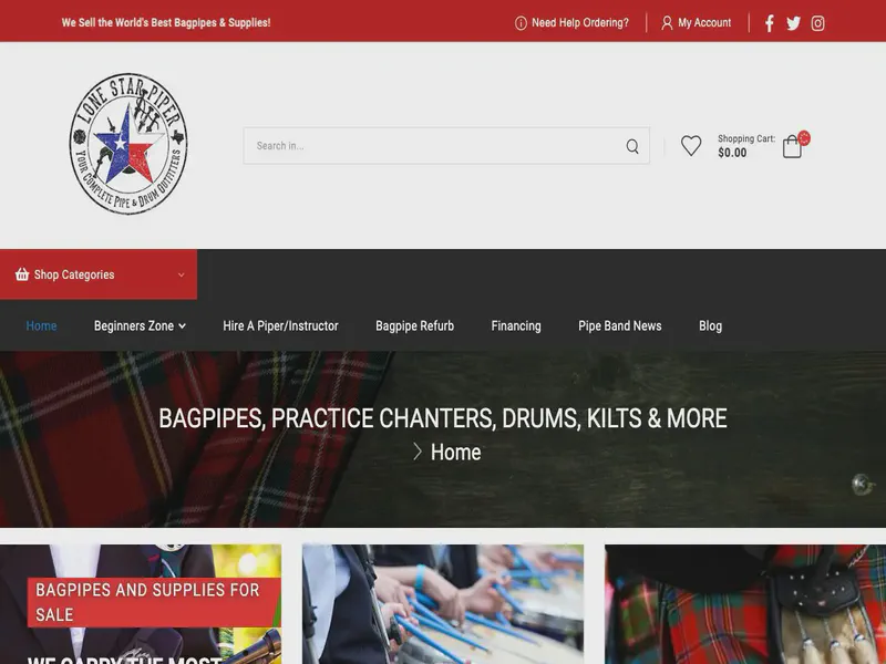Website preview for www.lonestarpiper.com
