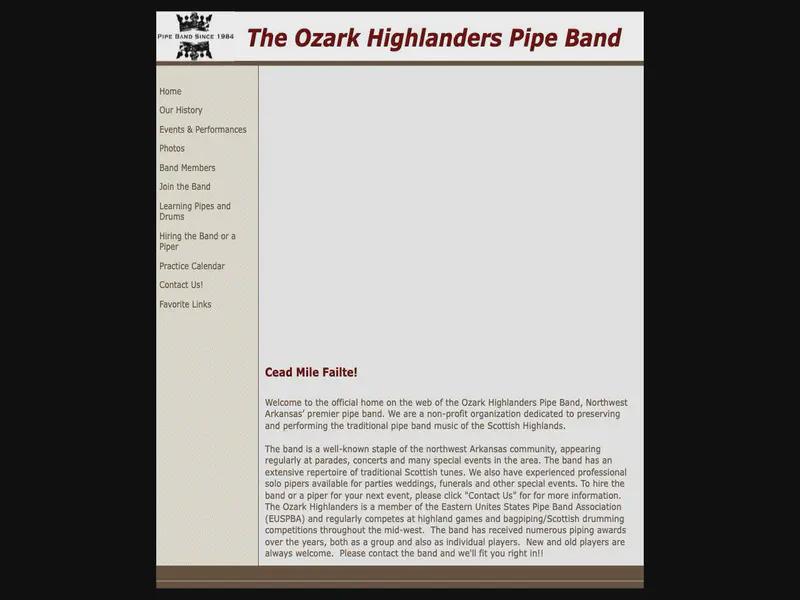 Website preview for www.ozarkhighlanders.org