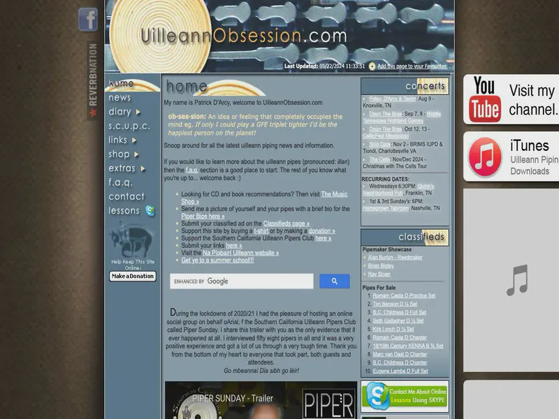Website preview for www.uilleannobsession.com