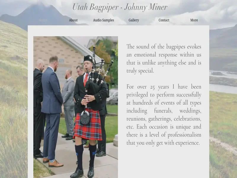 Website preview for www.utahbagpiper.com
